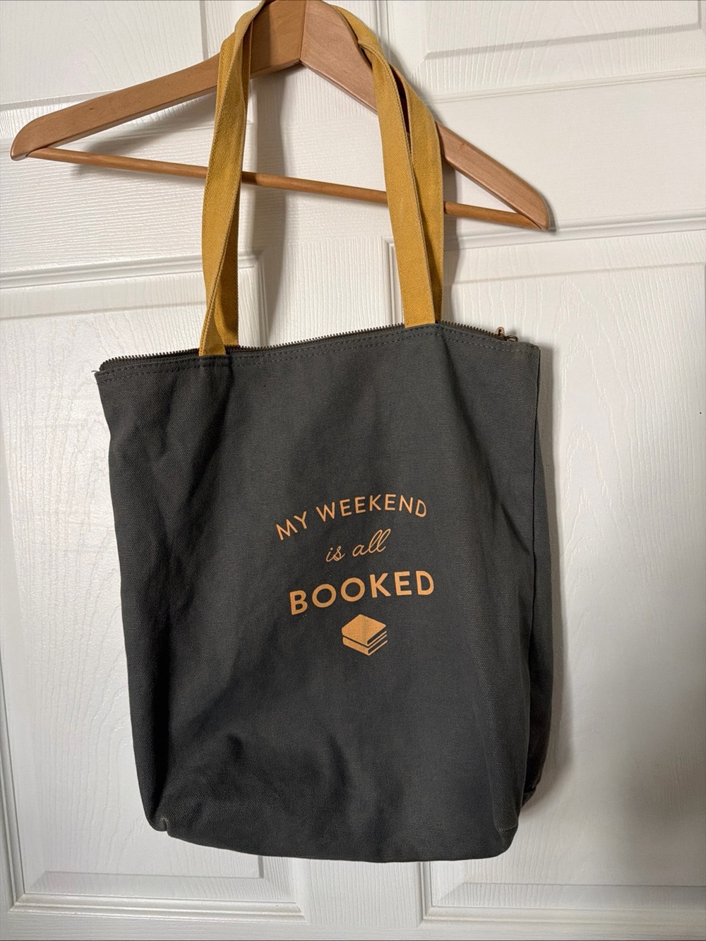 Barnes and Noble Canvas Tote Bag - Gray with Mustard Handles